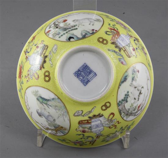 A Chinese sgraffito yellow ground medallion bowl,